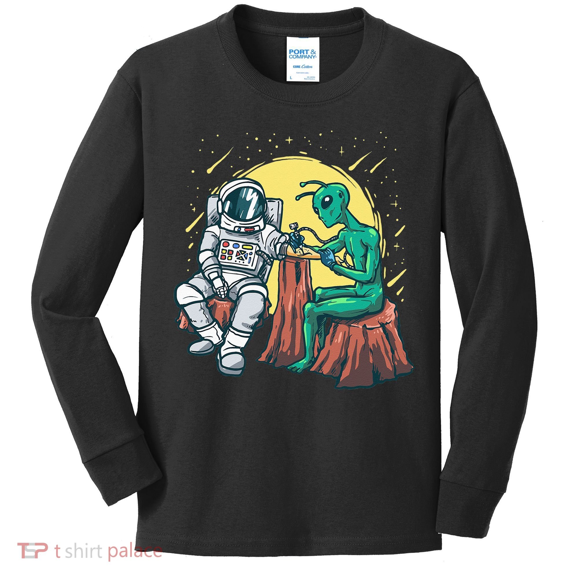 Alien Inking Astronaut Ink Funny Tattoo Artist Kids Long Sleeve Shirt