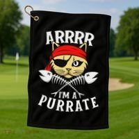 Arrrr IM A Purrate Cat Buccaneer Freebooter Golf Towel thumb 1