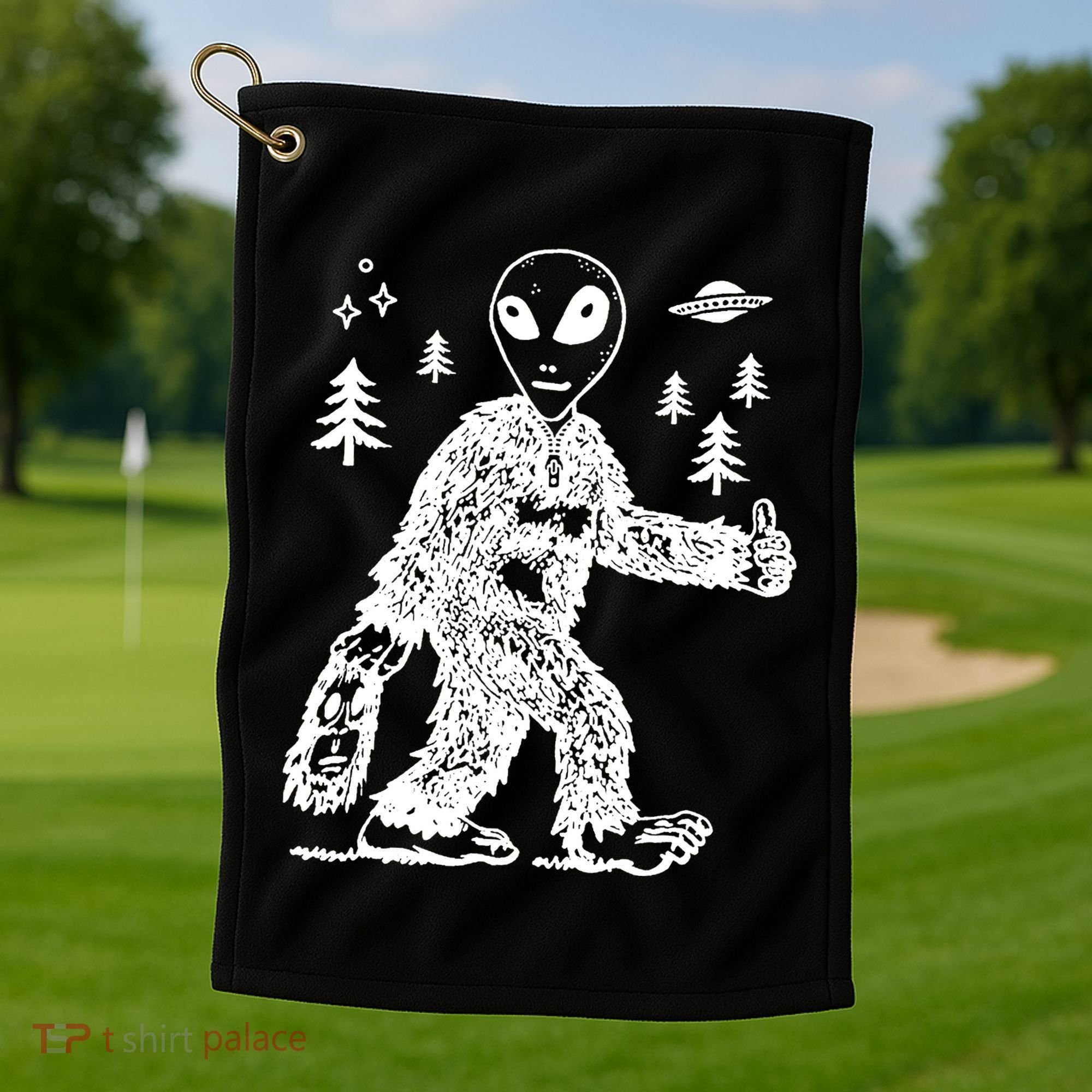 Alien In Bigfoot Costume Golf Towel