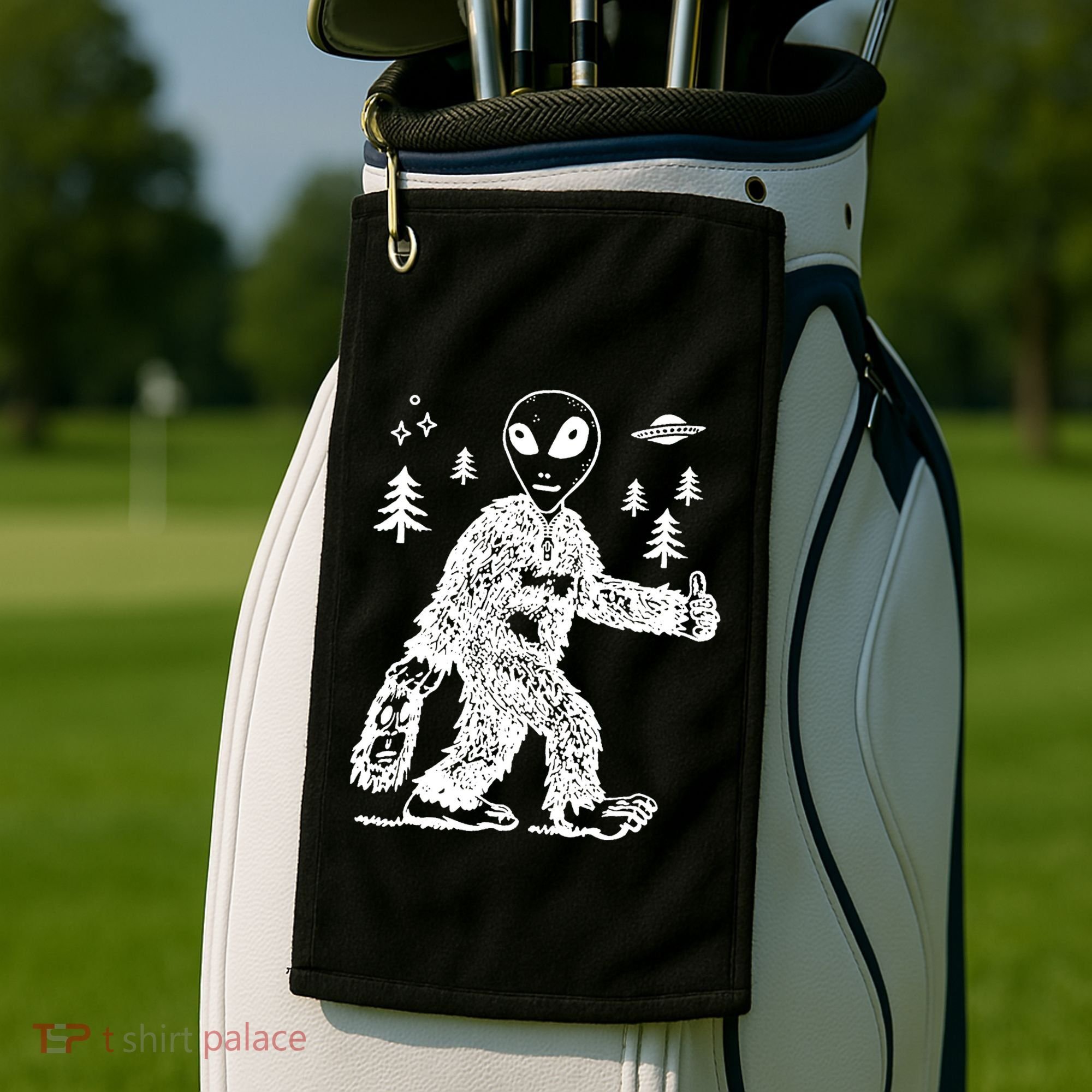 Alien In Bigfoot Costume Golf Towel