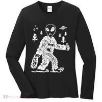 Alien In Bigfoot Costume Women's Long Sleeve Shirt thumb 0