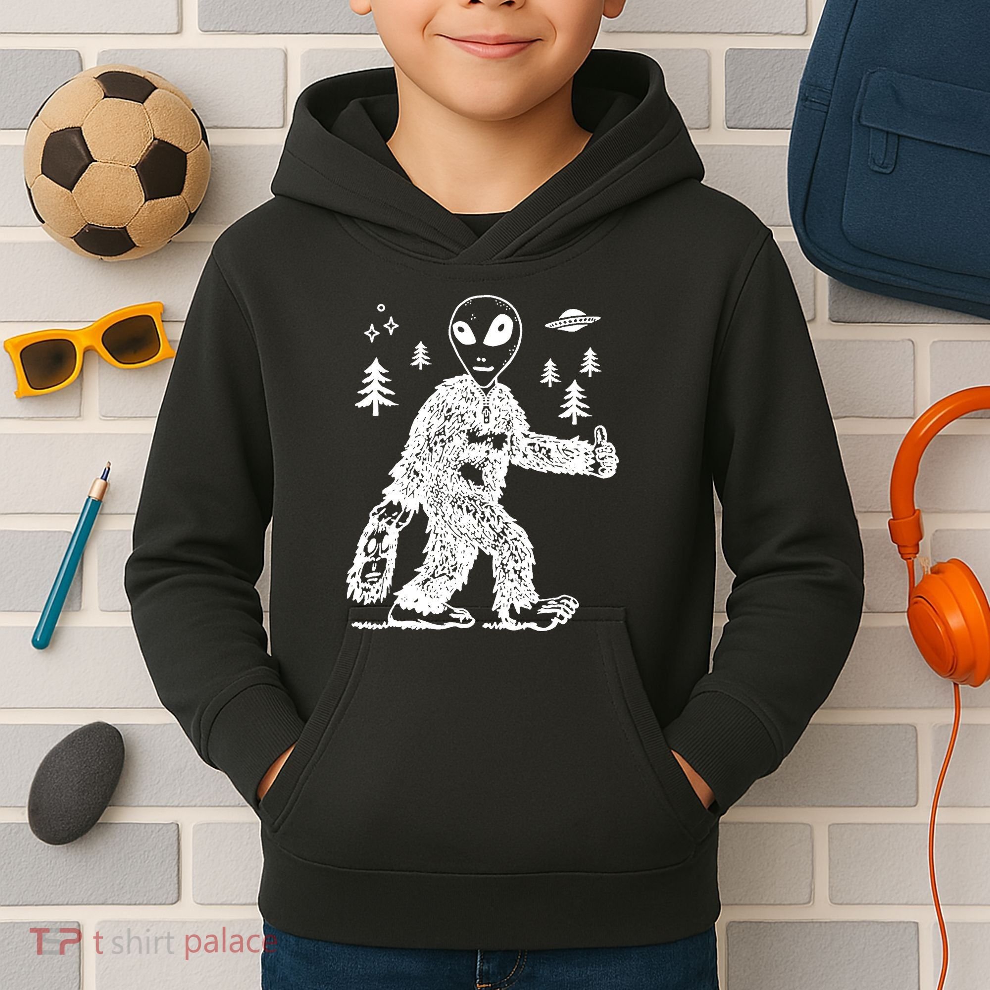 Alien In Bigfoot Costume Kids Hoodie
