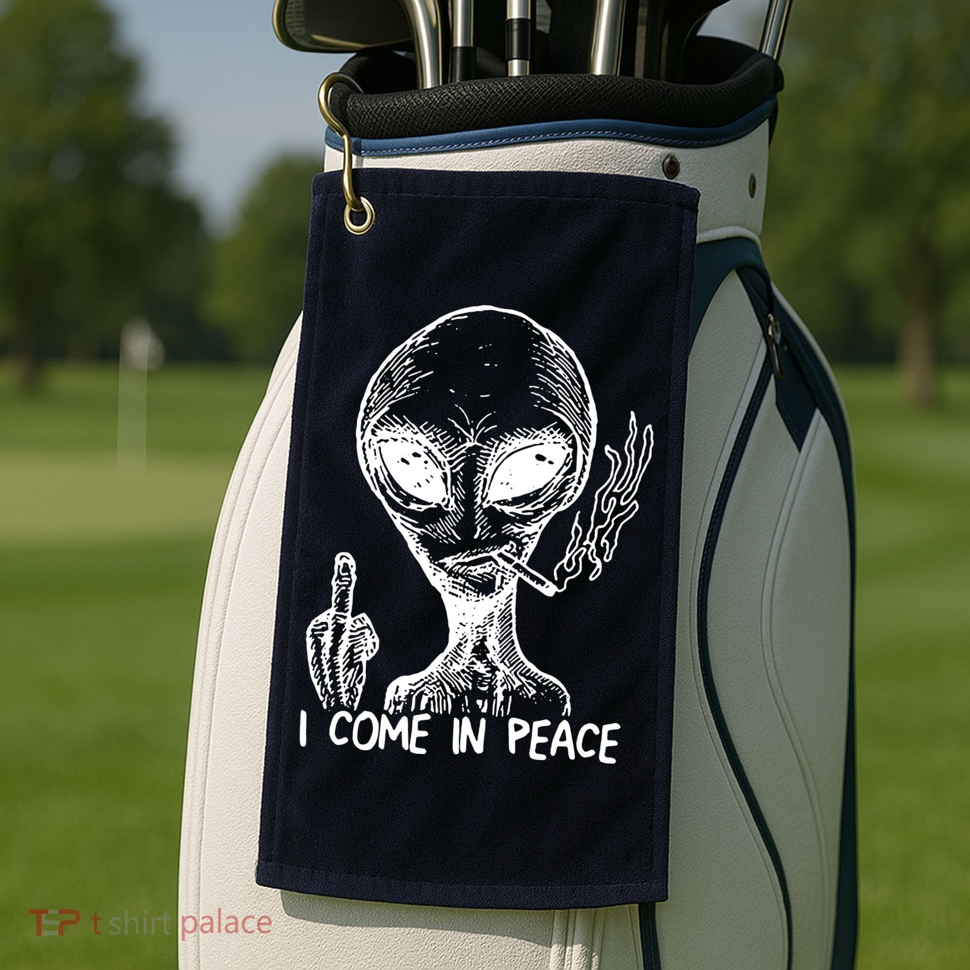 Alien I Come In Peace Golf Towel
