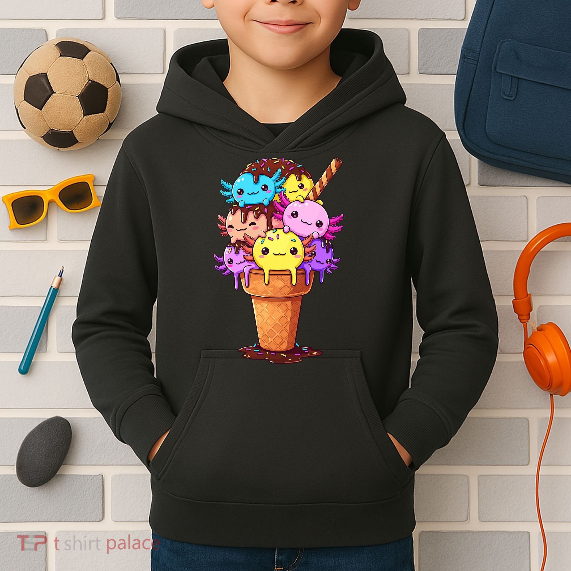 Axolotls Ice Cream Funny Axolotl Kids Hoodie