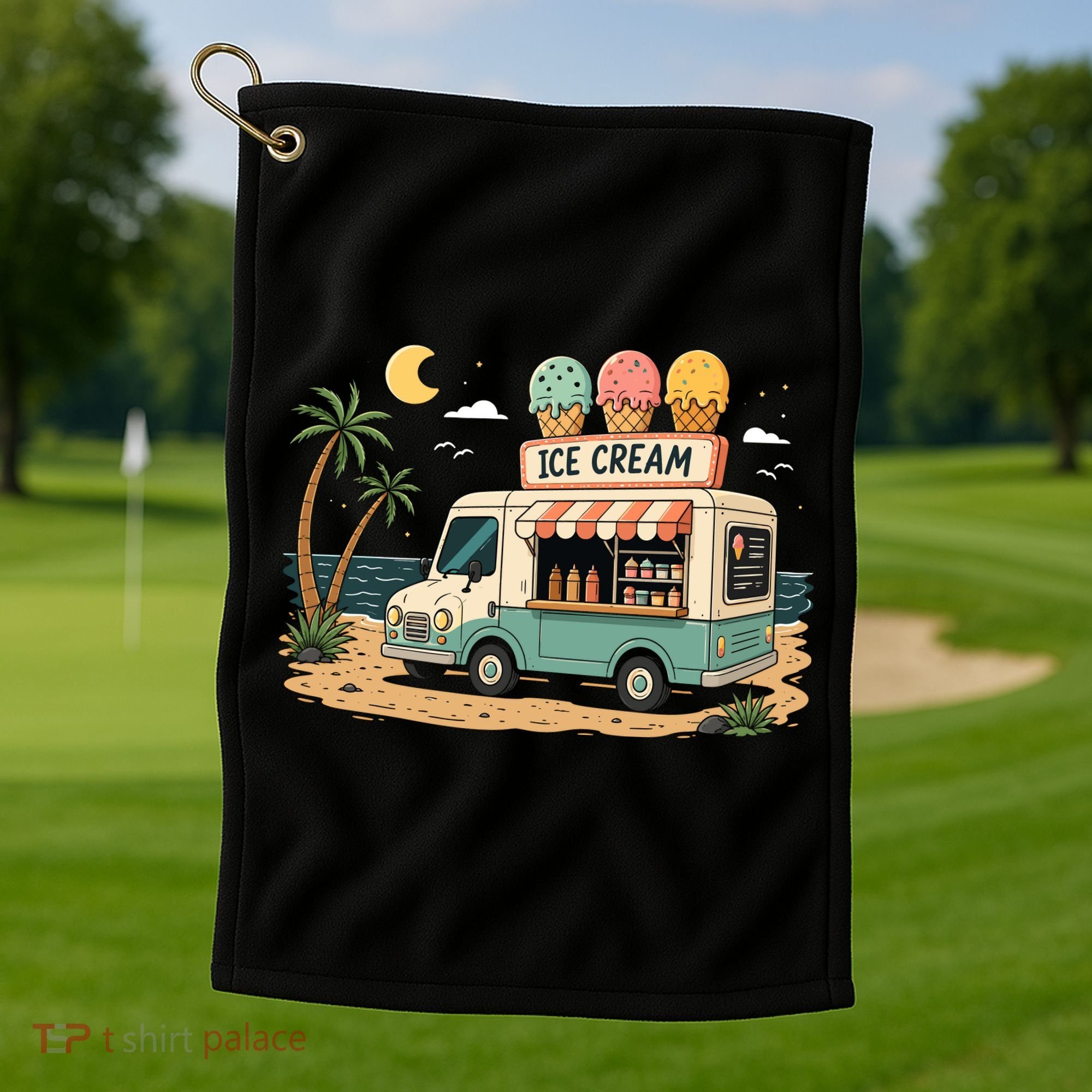 Arcade Ice Cream Truck Retro Summer 1980s Golf Towel