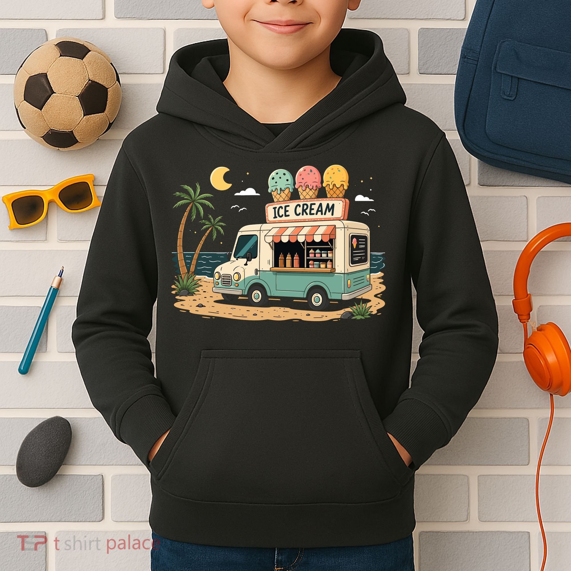 Arcade Ice Cream Truck Retro Summer 1980s Kids Hoodie