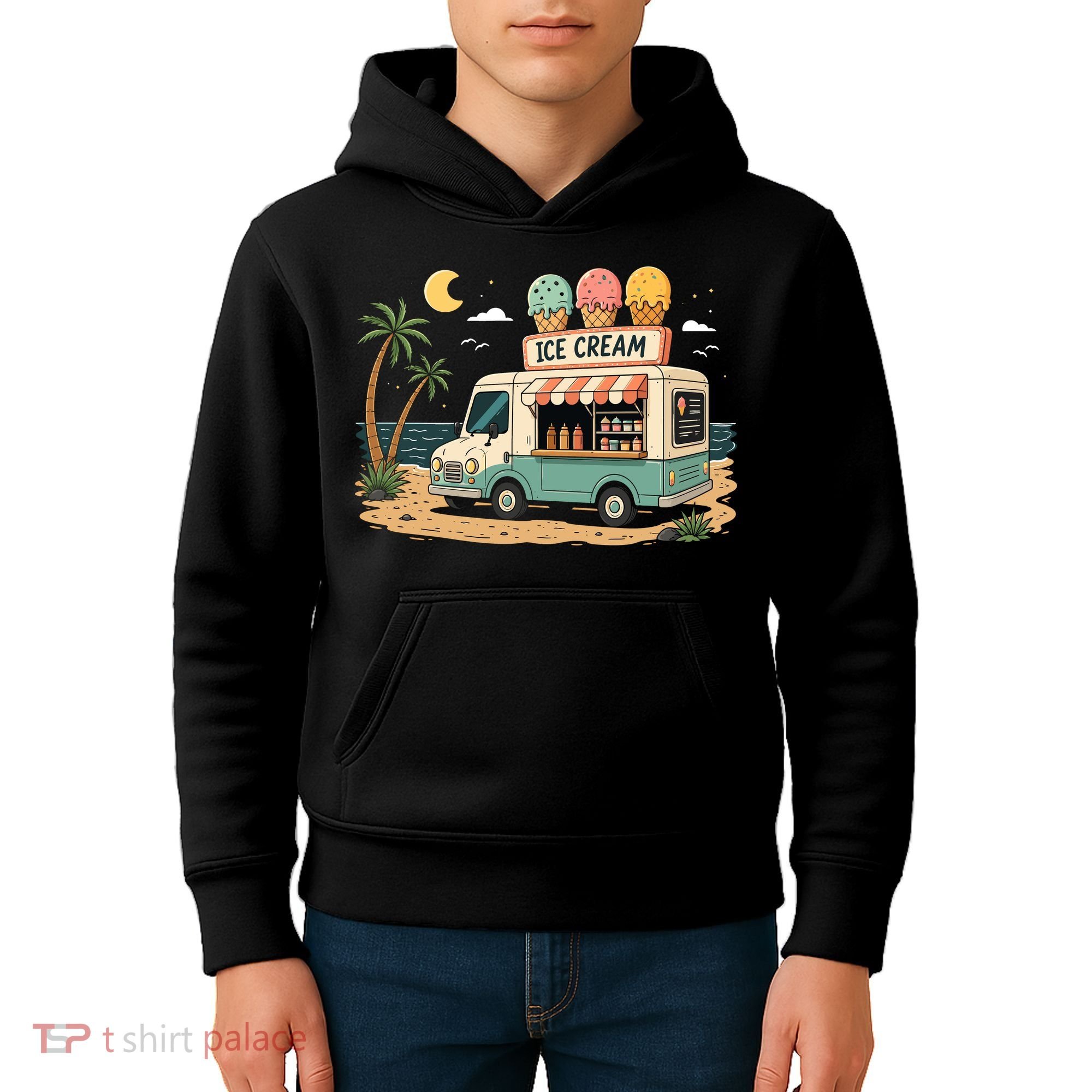 Arcade Ice Cream Truck Retro Summer 1980s Kids Hoodie
