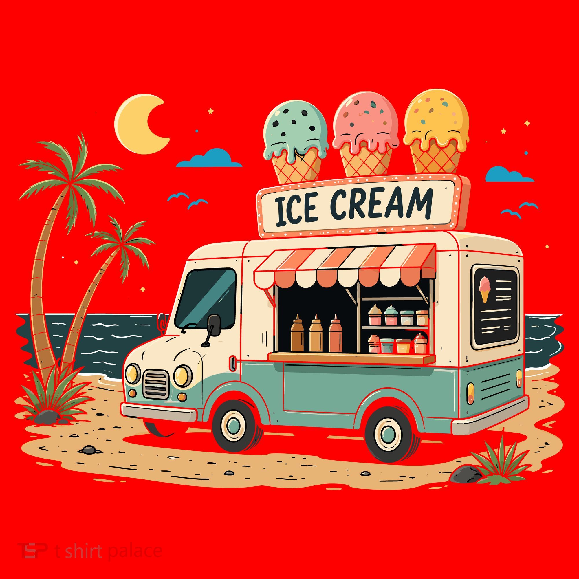 Arcade Ice Cream Truck Retro Summer 1980s Santa Hat