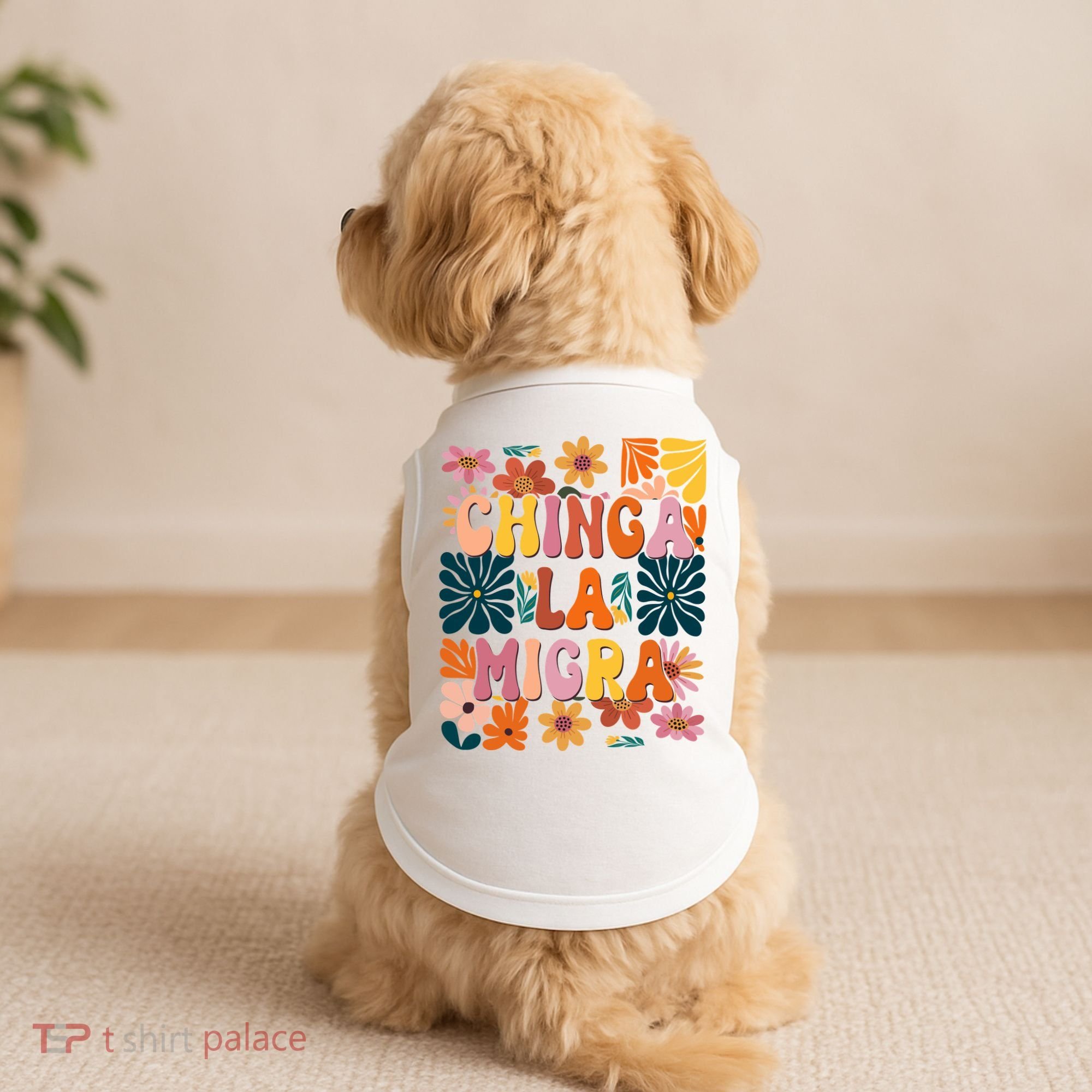 Anti Ice Chinga La Migra Retro Boho Flowers Doggie Tank