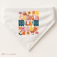 Anti Ice Chinga La Migra Retro Boho Flowers USA-Made Doggie Bandana thumb 0