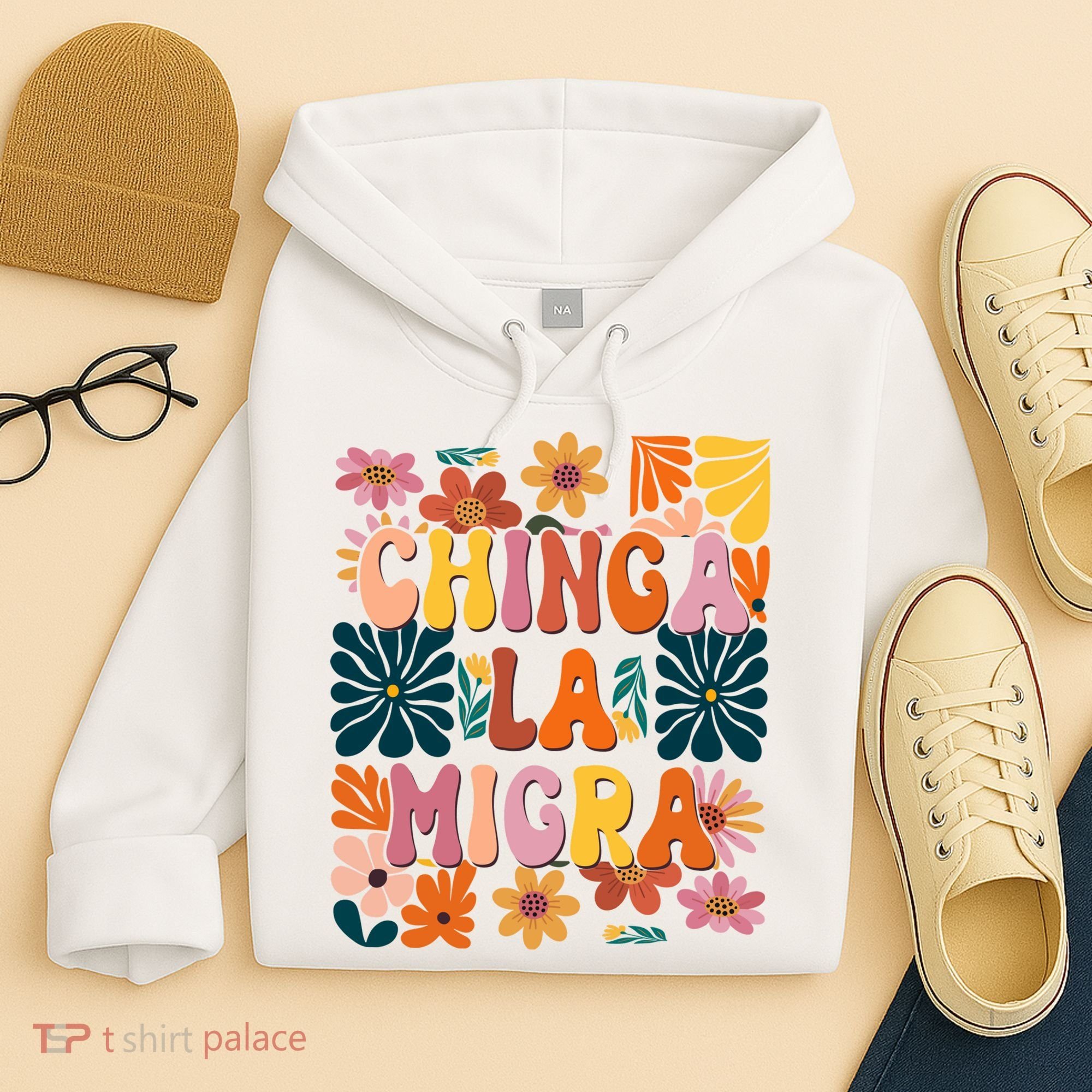 Anti Ice Chinga La Migra Retro Boho Flowers Hoodie