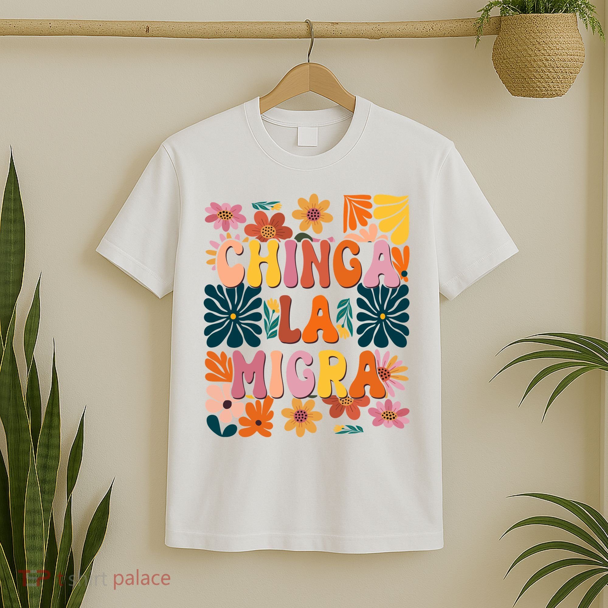 Anti Ice Chinga La Migra Retro Boho Flowers T-Shirt