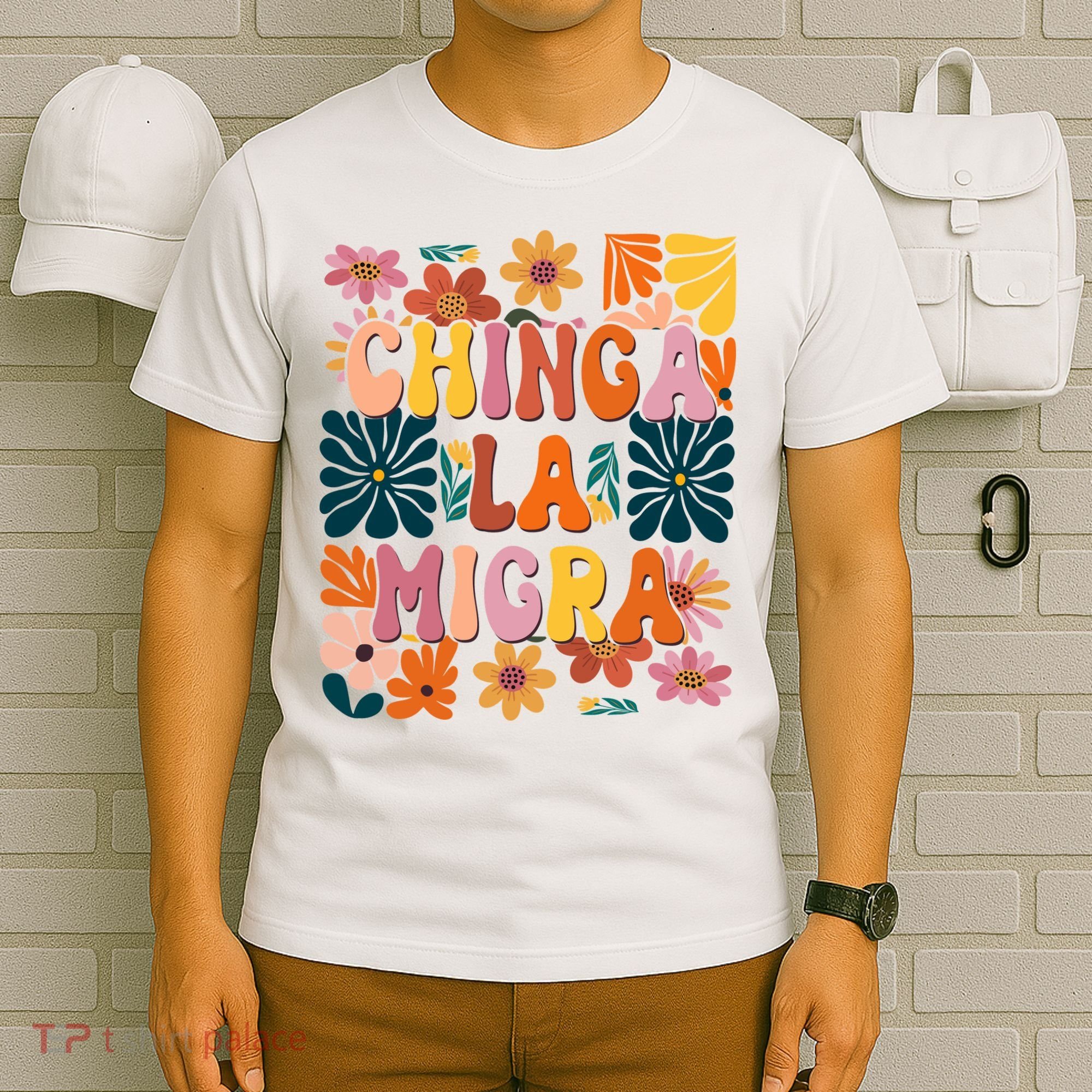 Anti Ice Chinga La Migra Retro Boho Flowers T-Shirt
