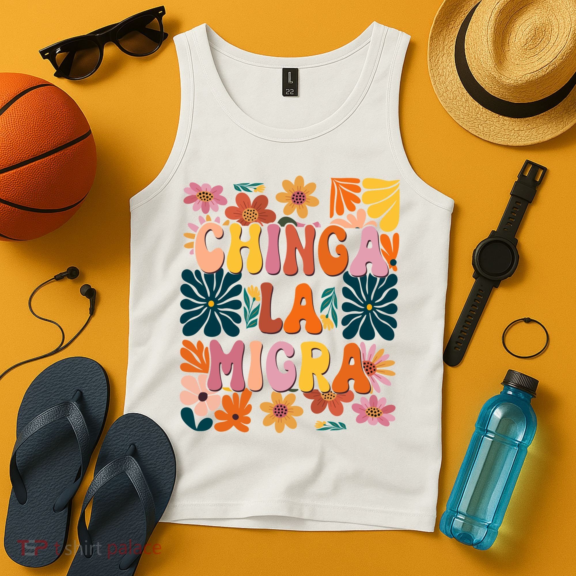 Anti Ice Chinga La Migra Retro Boho Flowers Tank Top