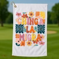 Anti Ice Chinga La Migra Retro Boho Flowers Golf Towel thumb 1