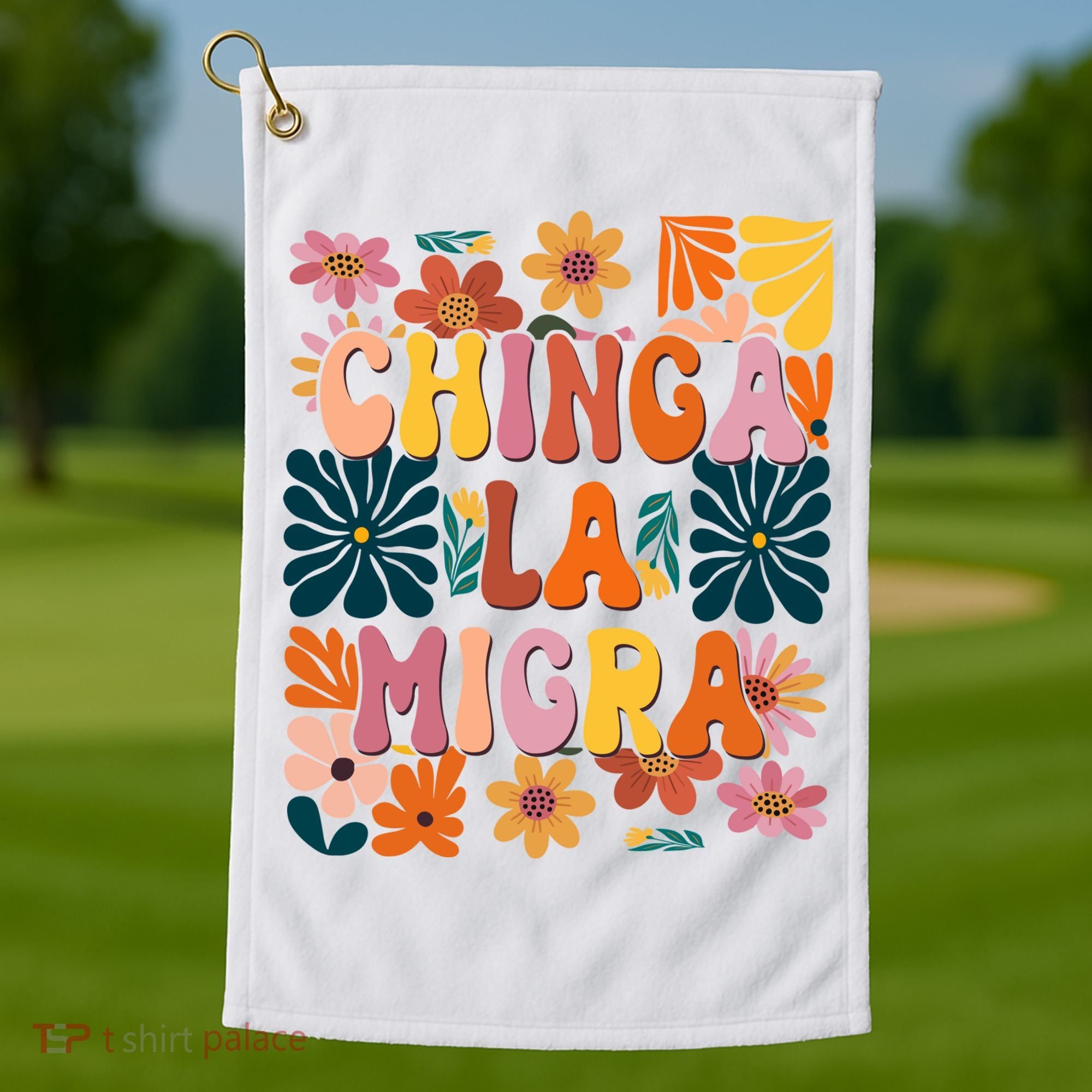 Anti Ice Chinga La Migra Retro Boho Flowers Golf Towel