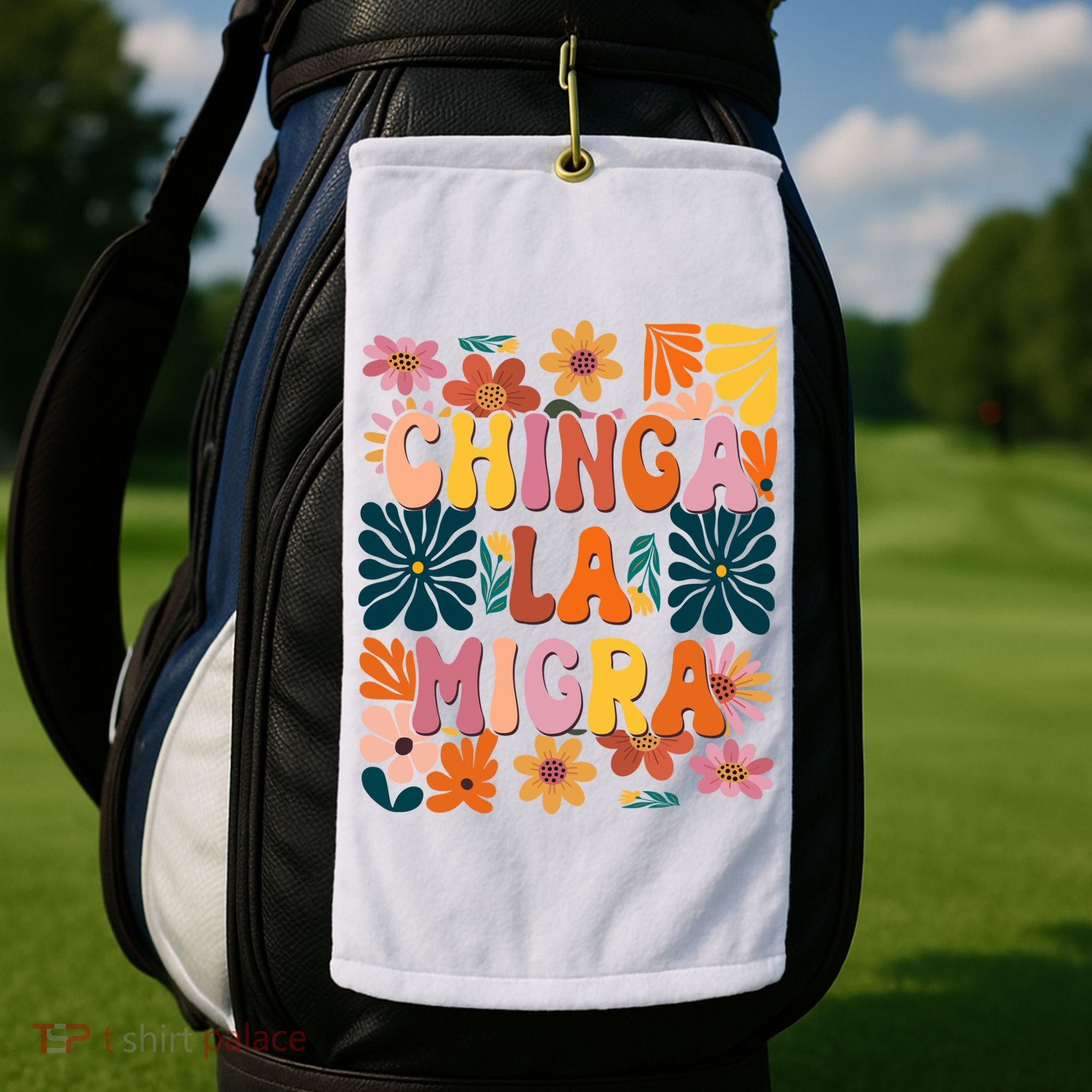 Anti Ice Chinga La Migra Retro Boho Flowers Golf Towel