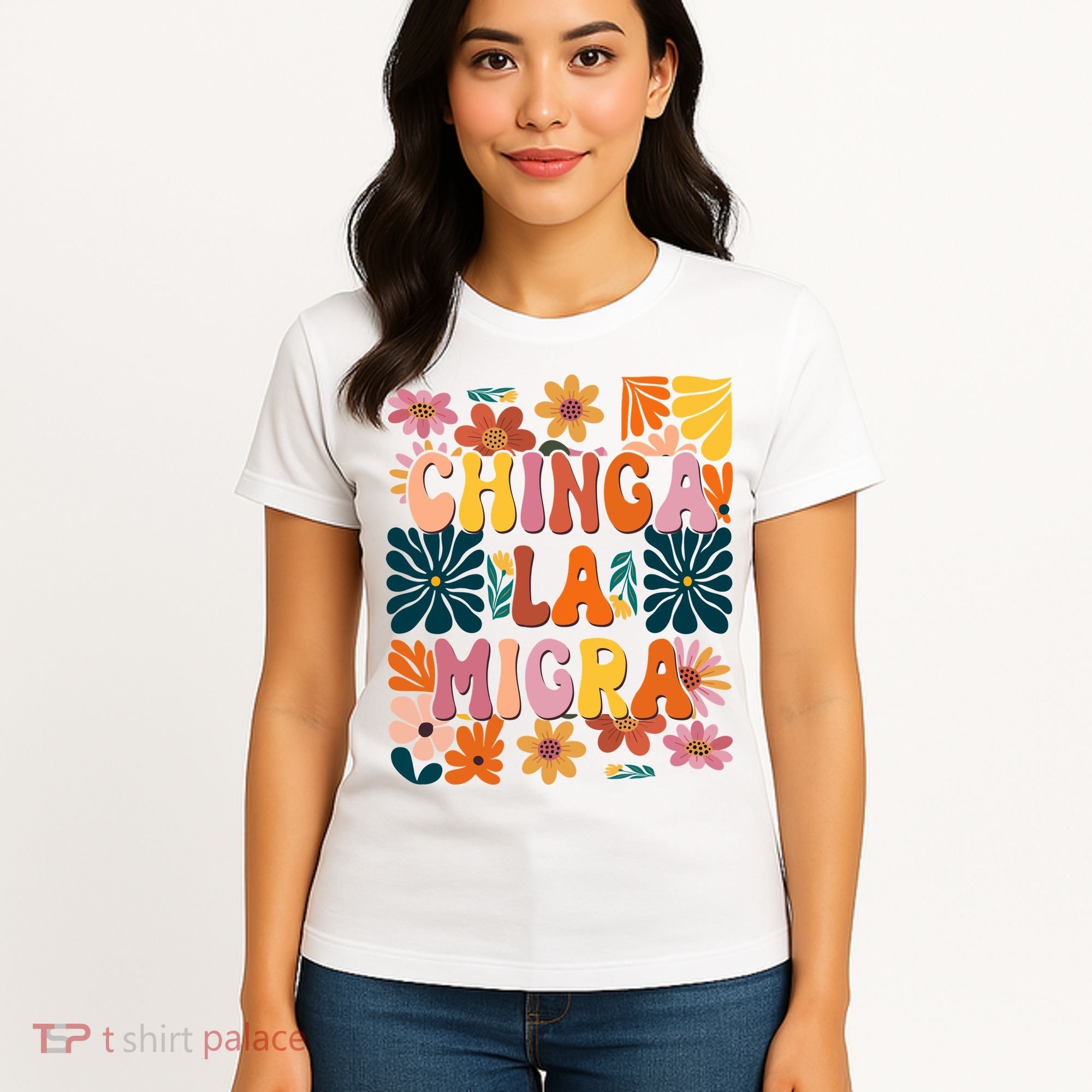 Anti Ice Chinga La Migra Retro Boho Flowers Women's T-Shirt