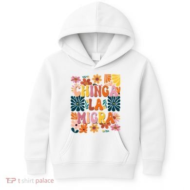 Anti Ice Chinga La Migra Retro Boho Flowers Kids Hoodie