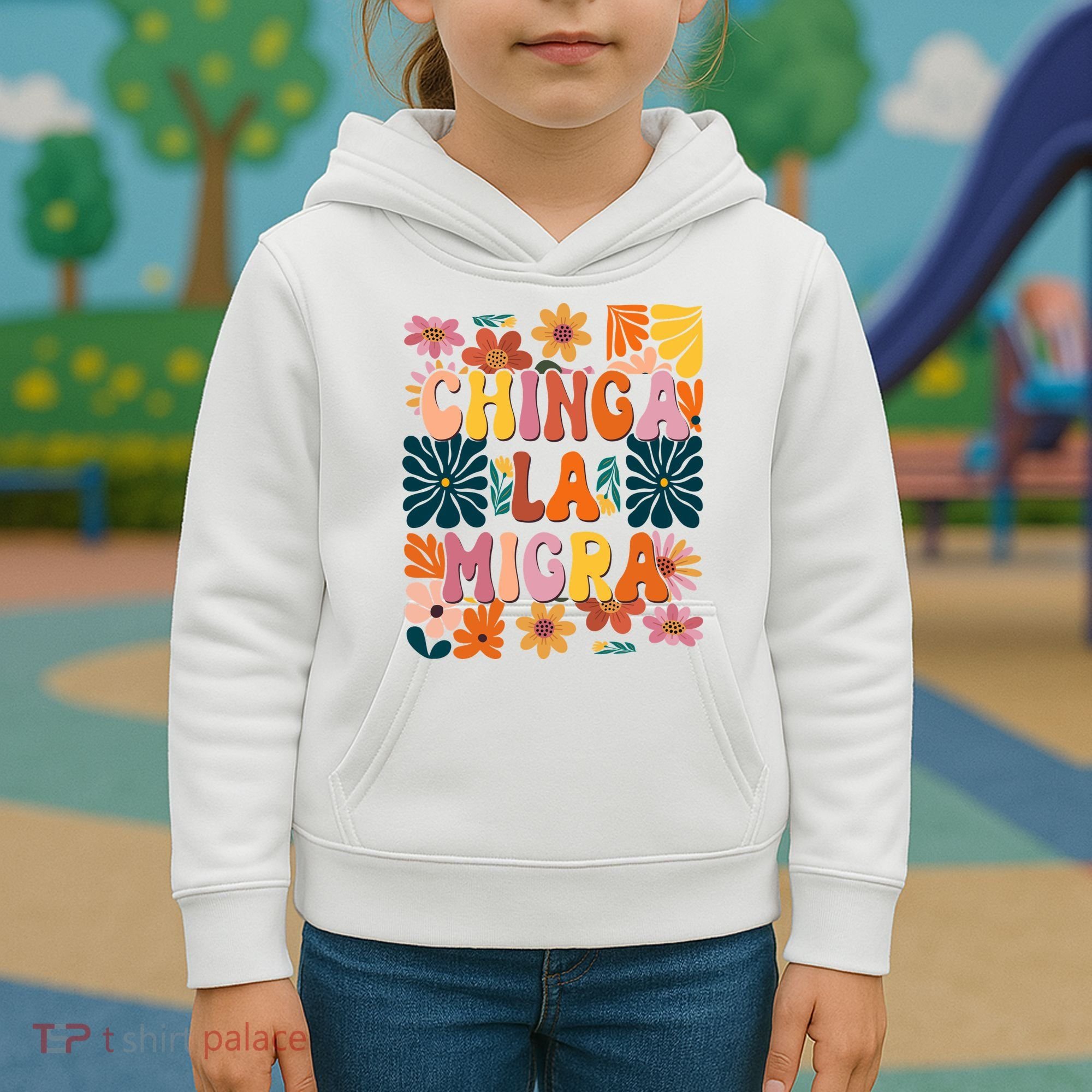 Anti Ice Chinga La Migra Retro Boho Flowers Kids Hoodie