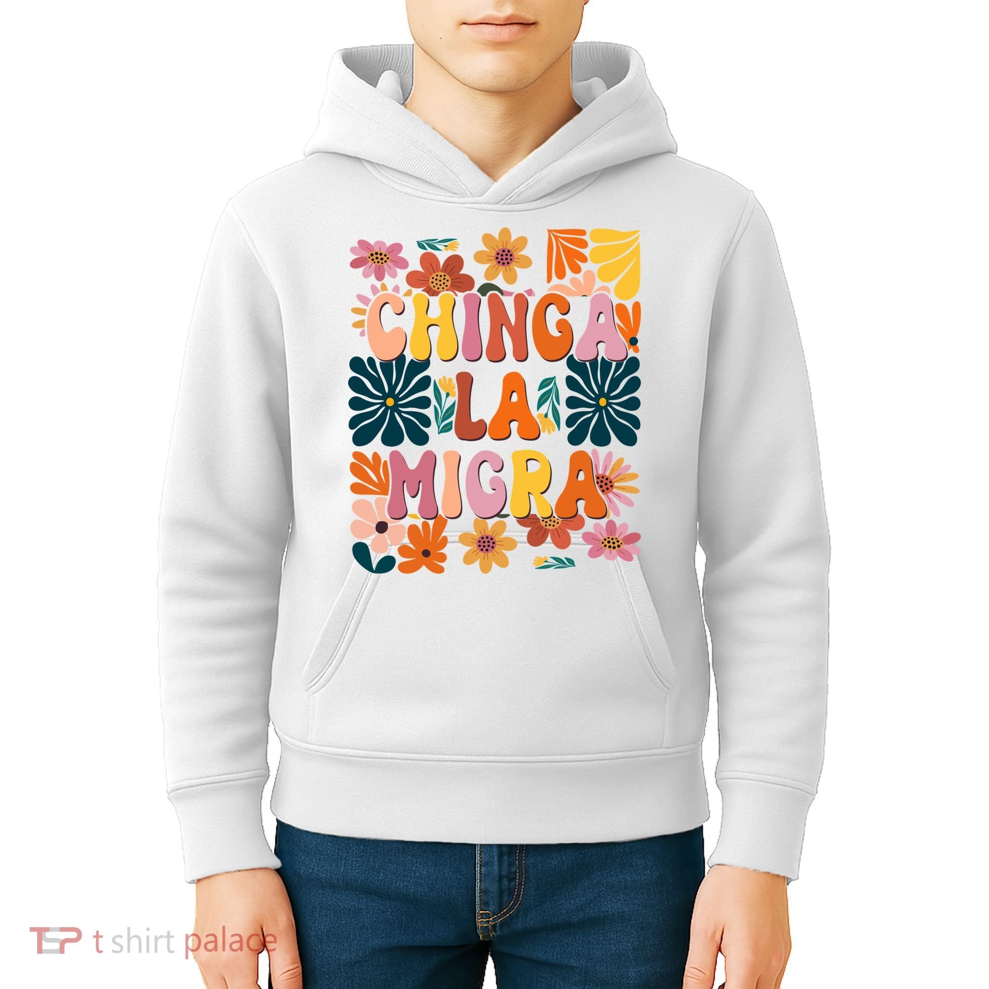 Anti Ice Chinga La Migra Retro Boho Flowers Kids Hoodie