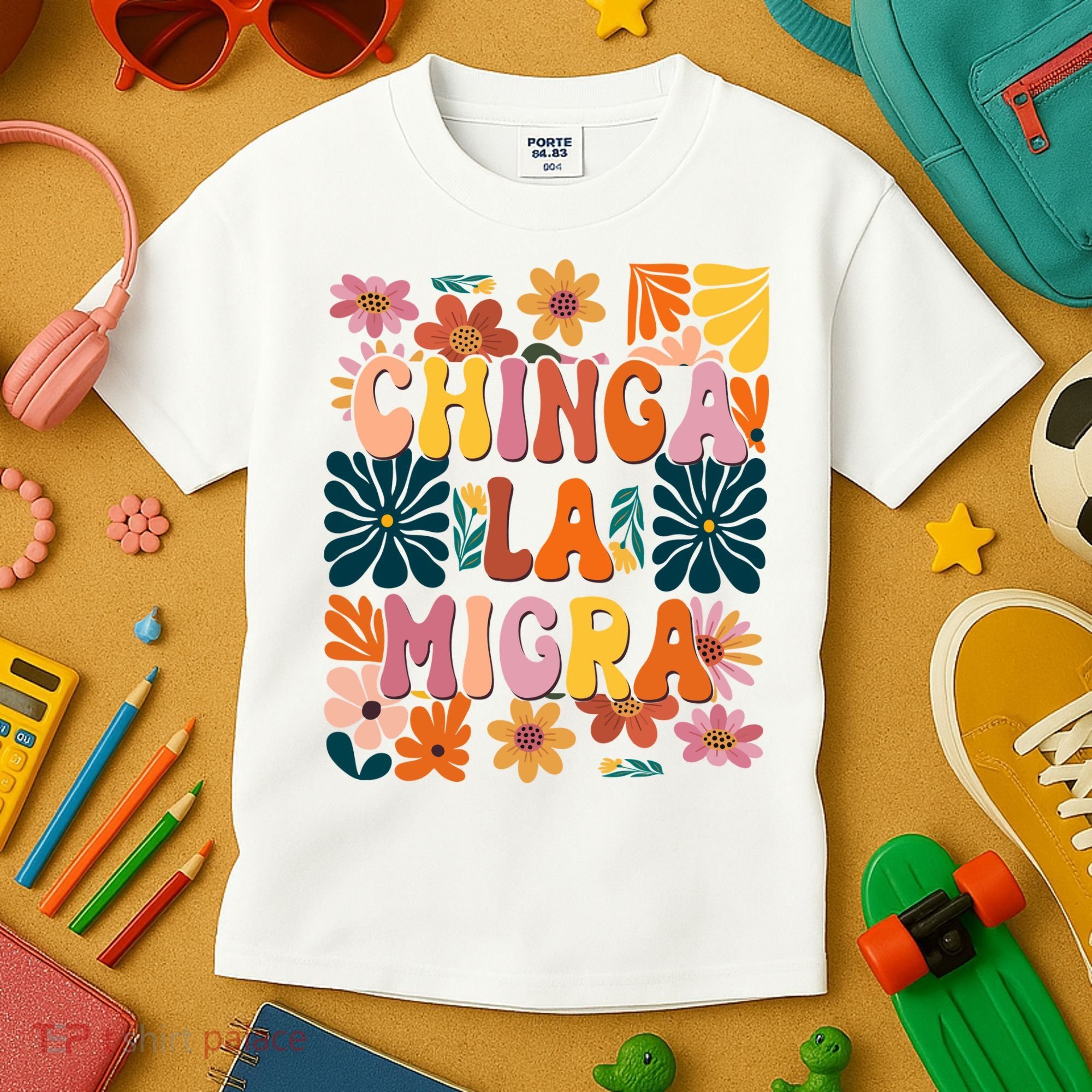 Anti Ice Chinga La Migra Retro Boho Flowers Kids T-Shirt