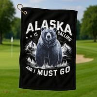 Alaska Is Calling And I Must Go, Alaskan Bear And Nature Golf Towel thumb 1