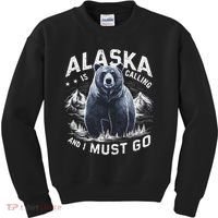 Alaska Is Calling And I Must Go, Alaskan Bear And Nature Kids Sweatshirt thumb 0