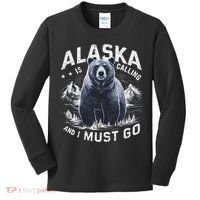 Alaska Is Calling And I Must Go, Alaskan Bear And Nature Kids Long Sleeve Shirt thumb 0