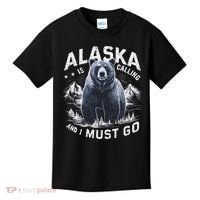 Alaska Is Calling And I Must Go, Alaskan Bear And Nature Kids T-Shirt thumb 0
