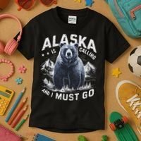 Alaska Is Calling And I Must Go, Alaskan Bear And Nature Kids T-Shirt thumb 3