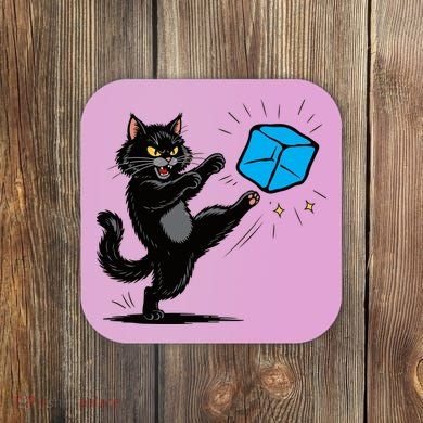 Anti ICE Funny Cat Kicking ICE  Coaster
