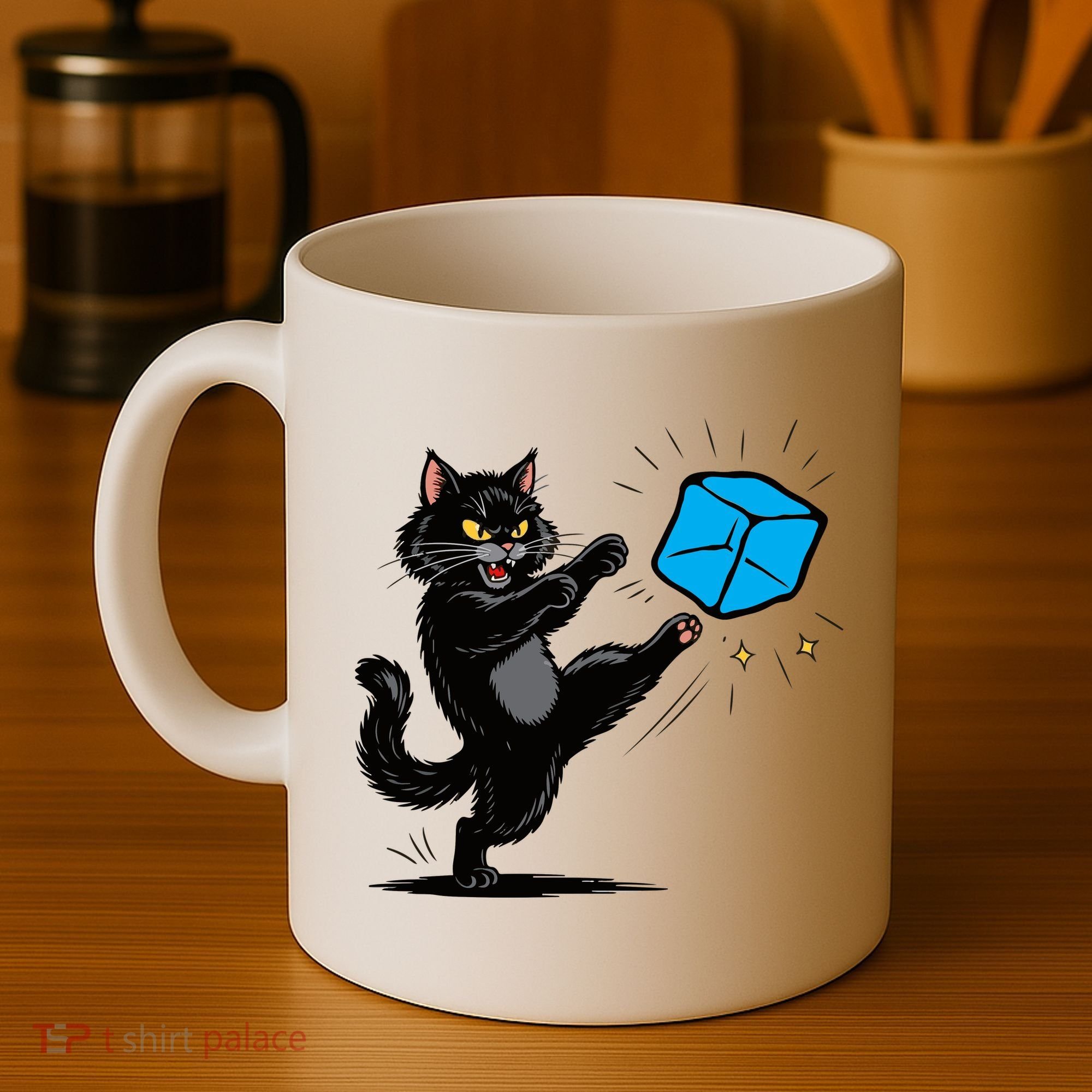Anti ICE Funny Cat Kicking ICE  Coffee Mug