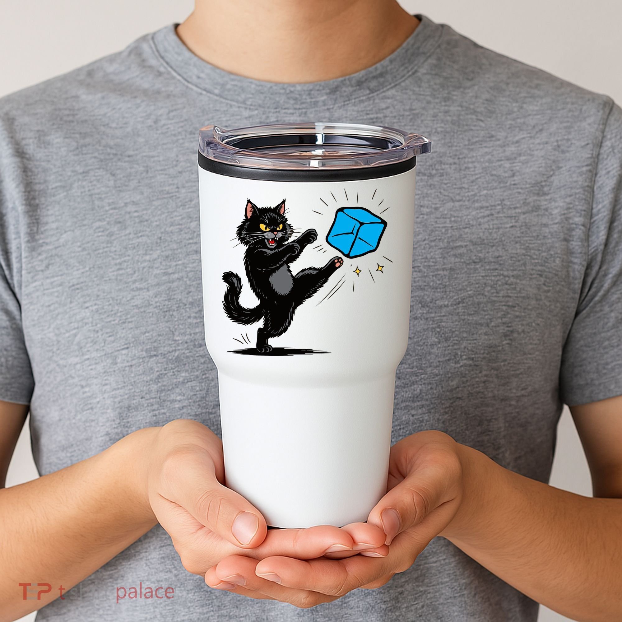Anti ICE Funny Cat Kicking ICE  Tumbler