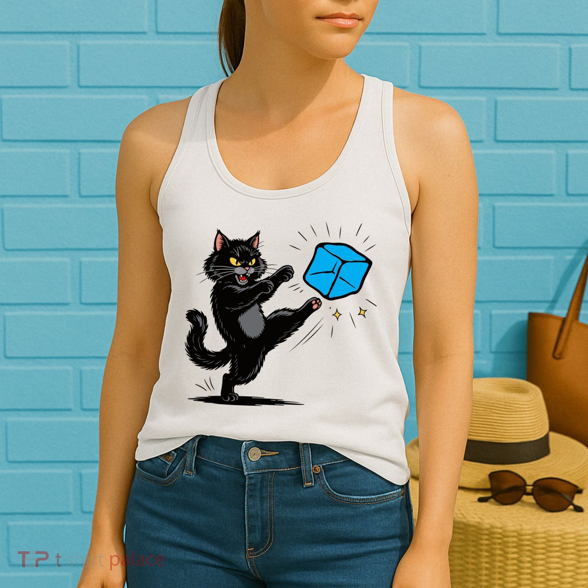 Anti ICE Funny Cat Kicking ICE  Women's Tank Top