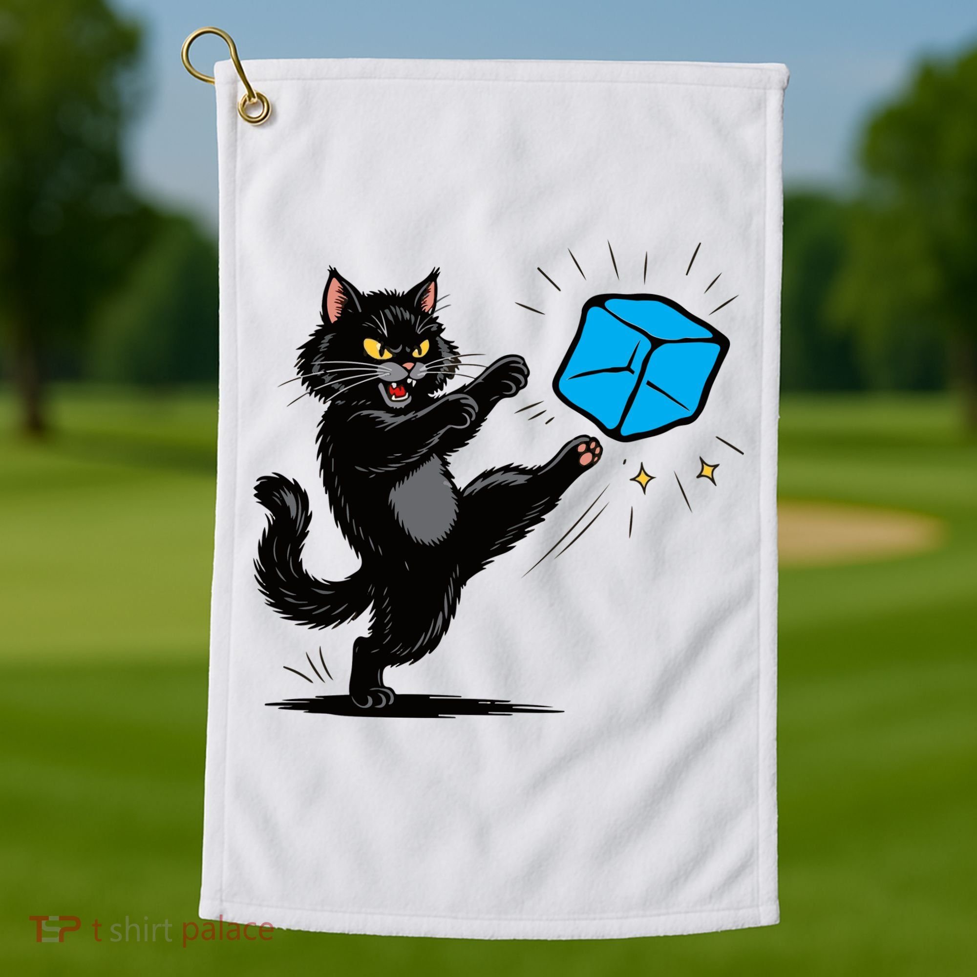 Anti ICE Funny Cat Kicking ICE  Golf Towel