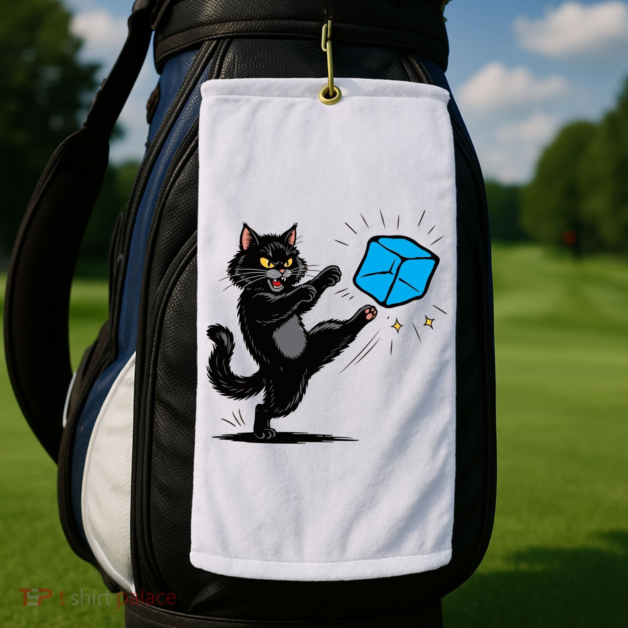 Anti ICE Funny Cat Kicking ICE  Golf Towel
