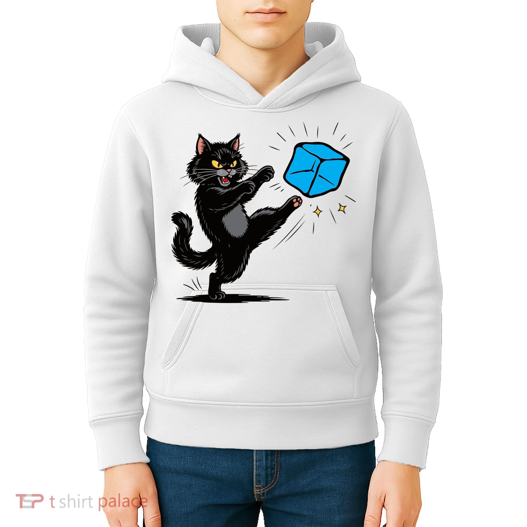 Anti ICE Funny Cat Kicking ICE  Kids Hoodie