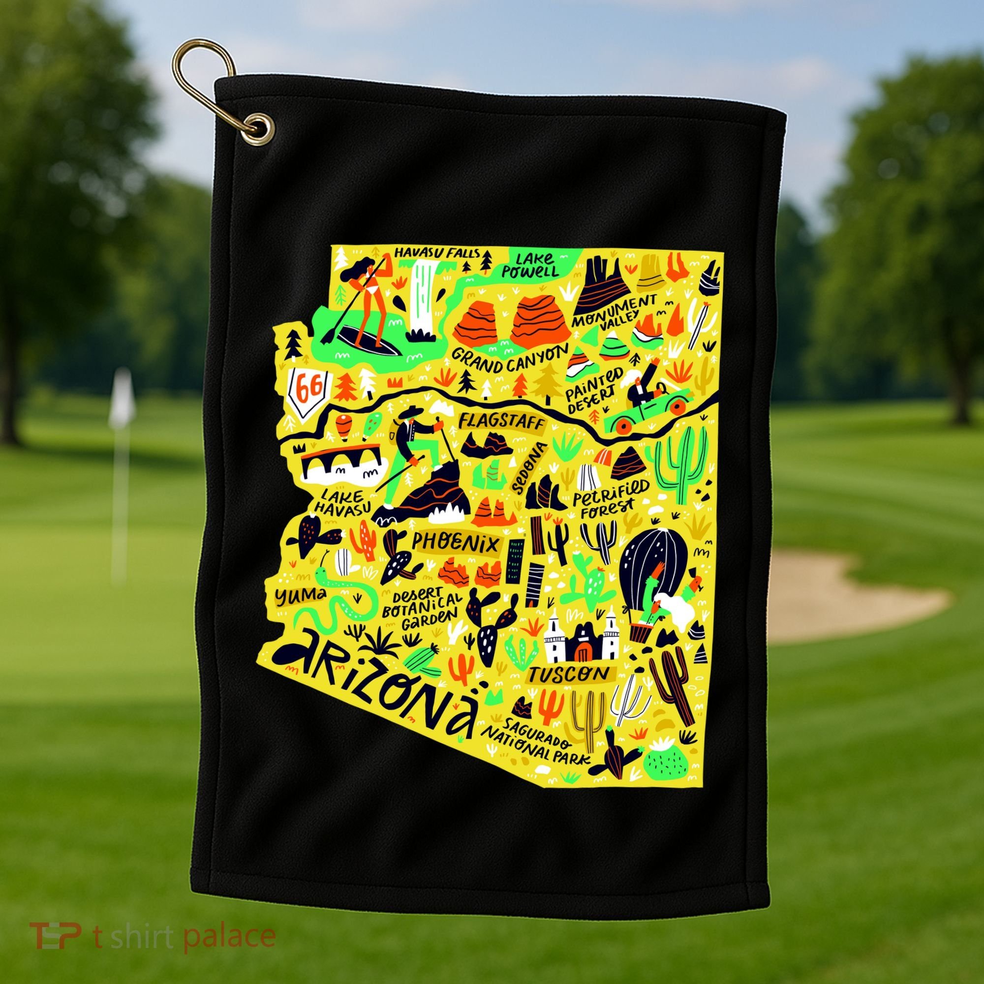 Arizona Infographic Hand Drawn Map Golf Towel