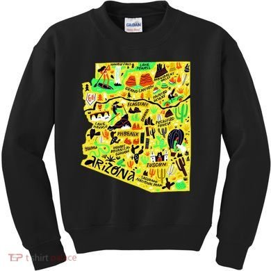 Arizona Infographic Hand Drawn Map Kids Sweatshirt