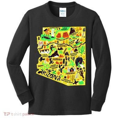 Arizona Infographic Hand Drawn Map Kids Long Sleeve Shirt