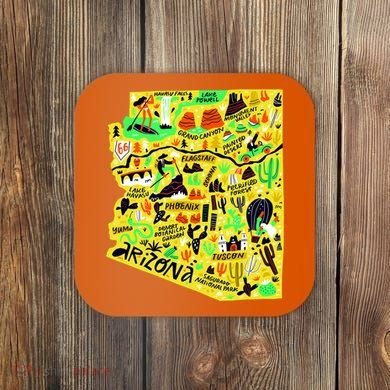 Arizona Infographic Hand Drawn Map Coaster