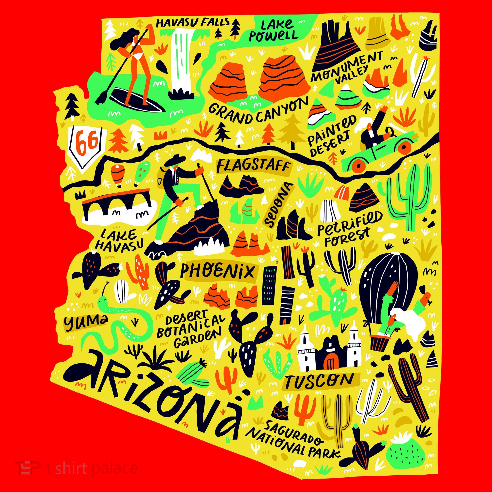 Arizona Infographic Hand Drawn Map Santa Hat