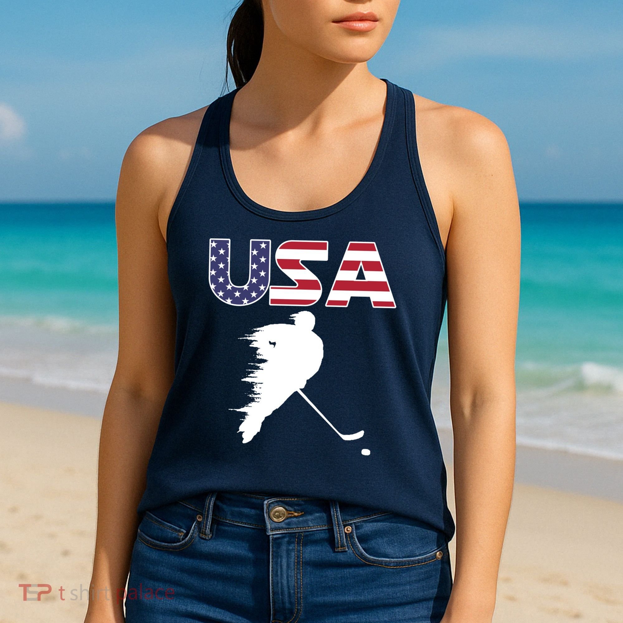 America Ice Hockey USA Flag Women's Tank Top