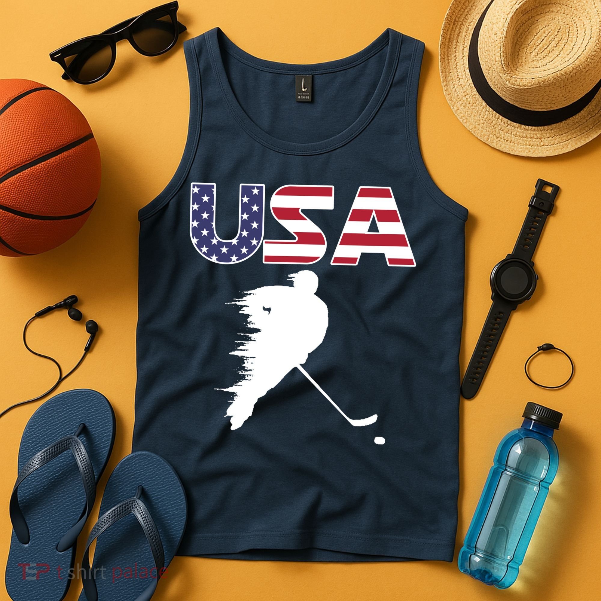 America Ice Hockey USA Flag Tank Top