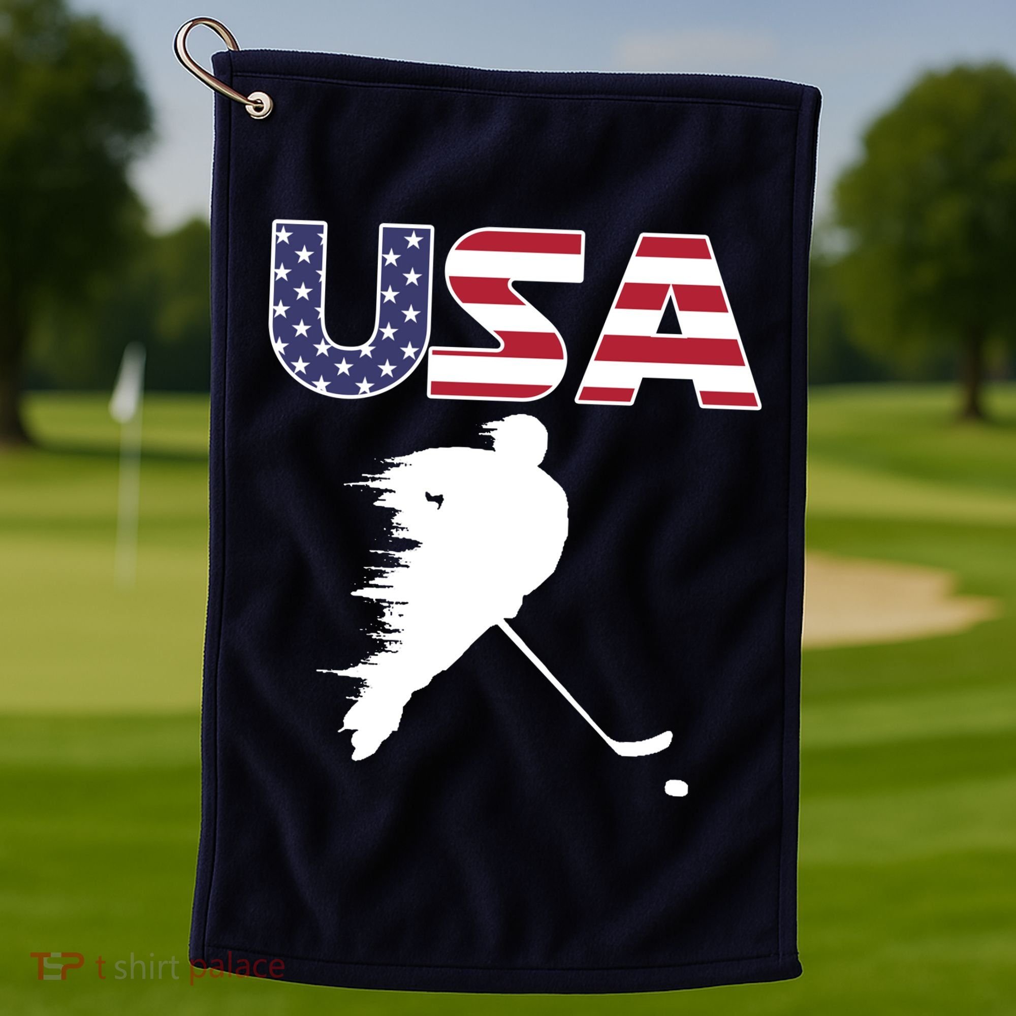 America Ice Hockey USA Flag Golf Towel