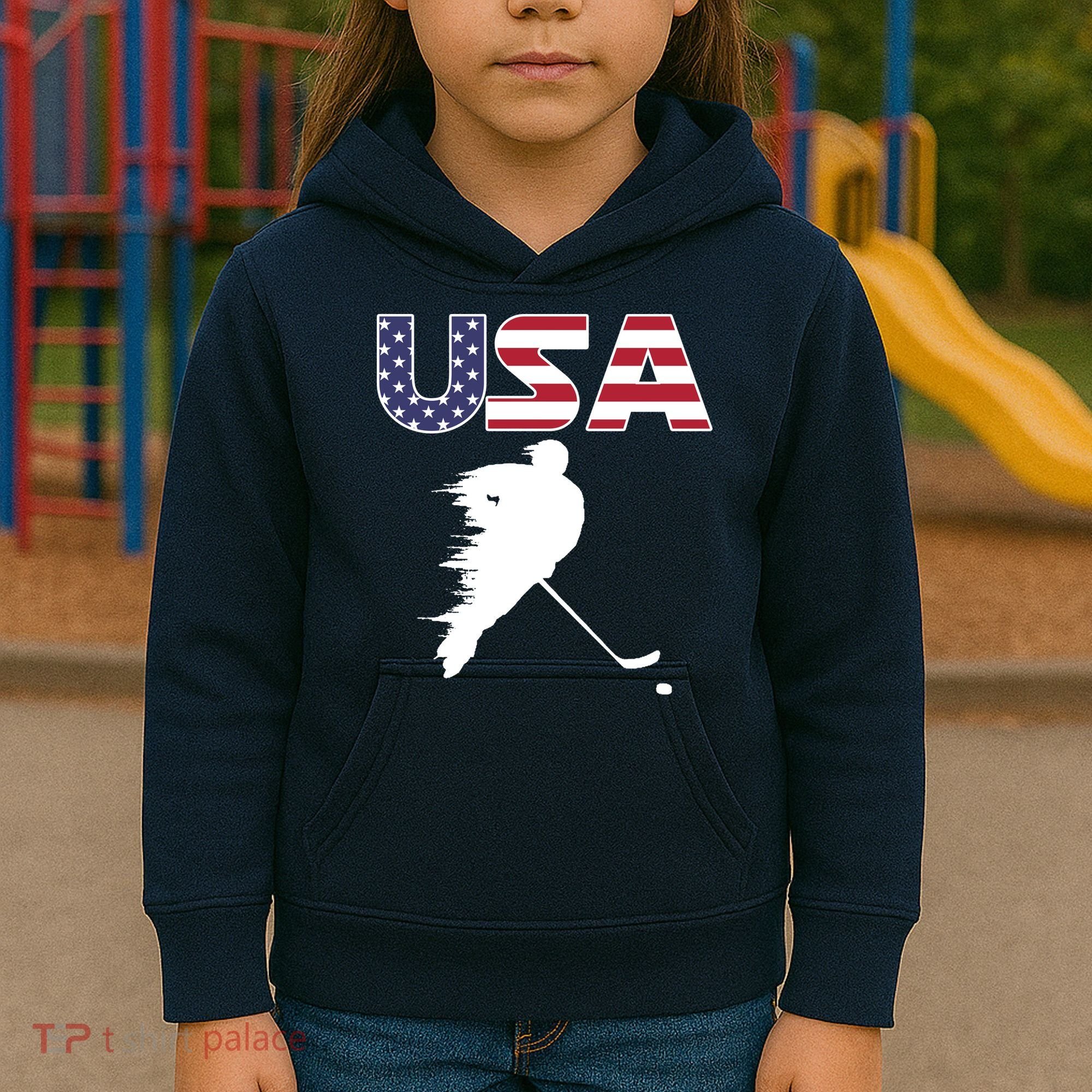 America Ice Hockey USA Flag Kids Hoodie