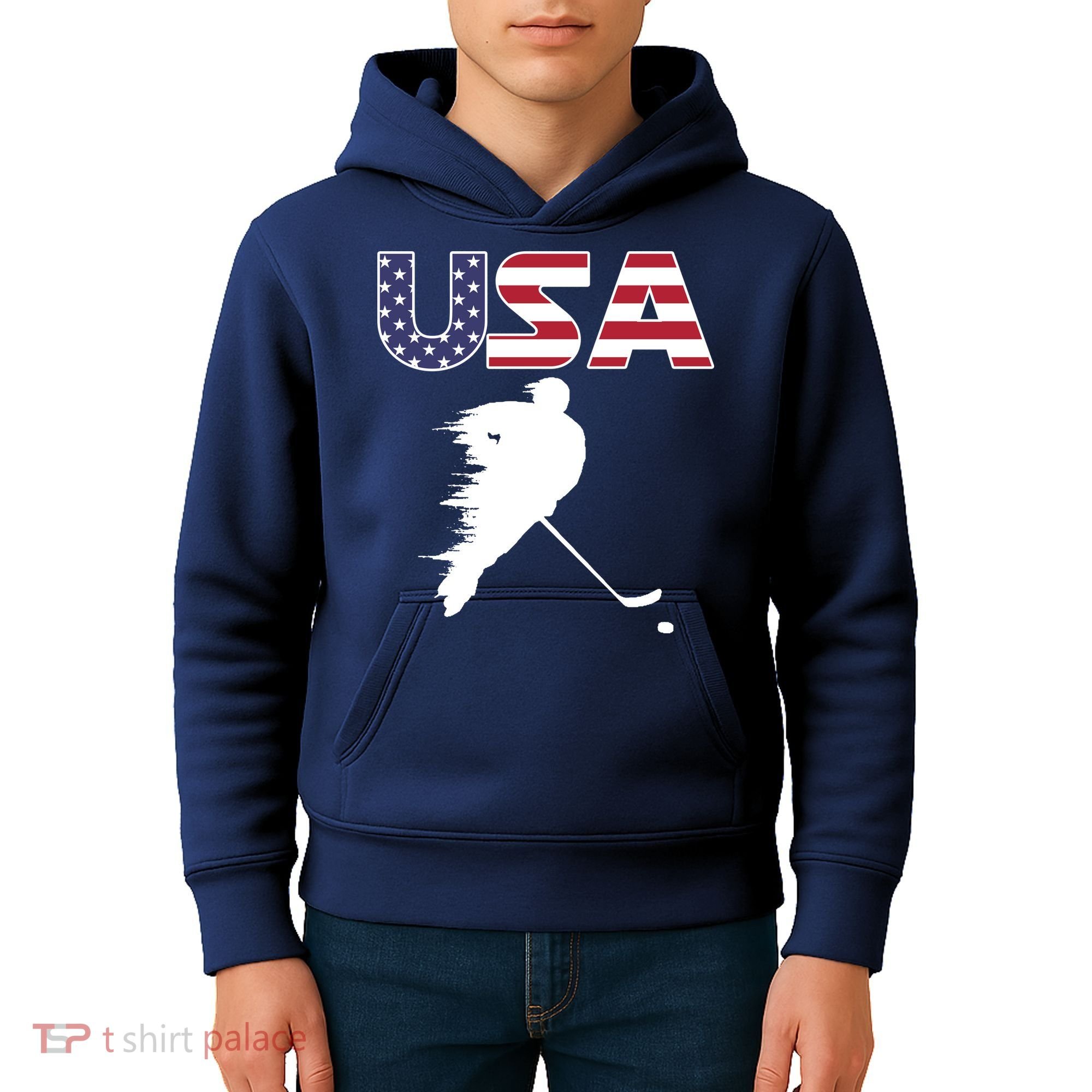 America Ice Hockey USA Flag Kids Hoodie