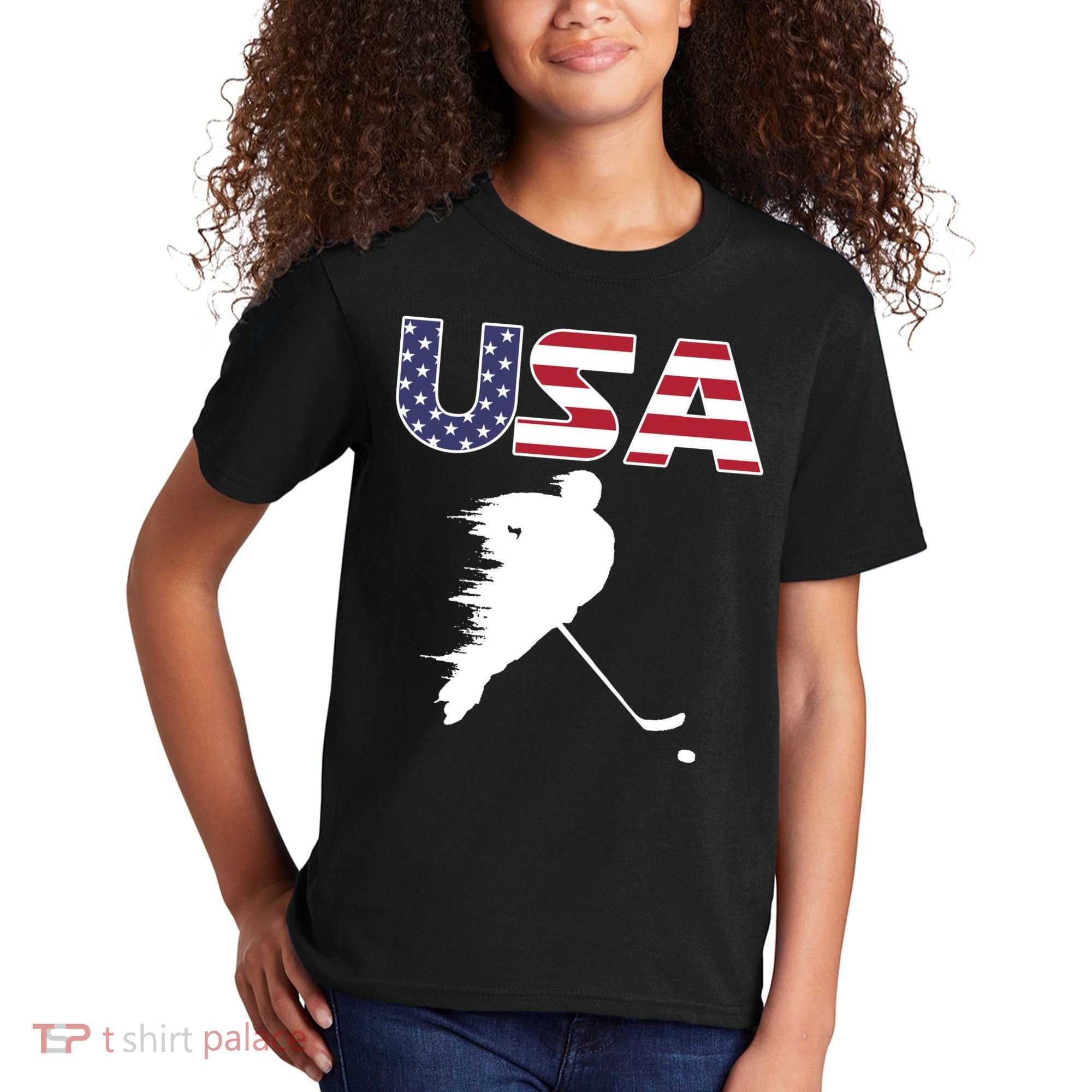 America Ice Hockey USA Flag Kids T-Shirt