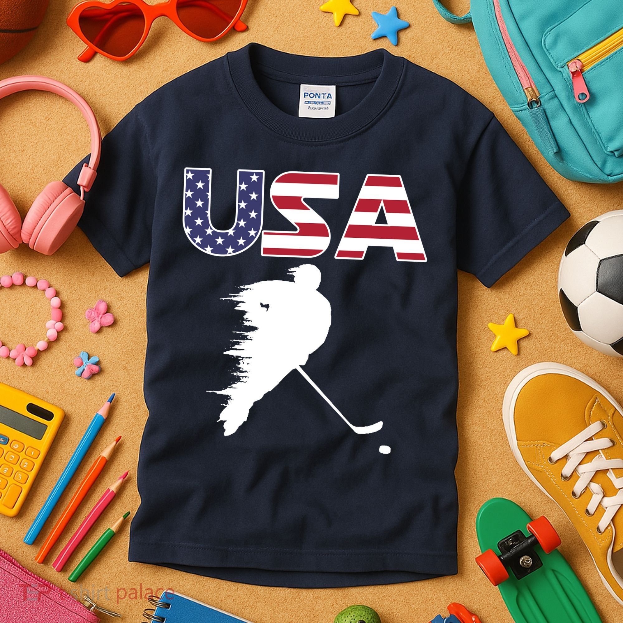 America Ice Hockey USA Flag Kids T-Shirt